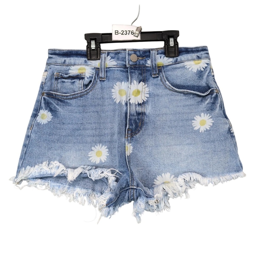 Material Girl Daisy Floral Cut-Off Jean Shorts Jrs 5 26x2.5" Blue Distressed Y2K